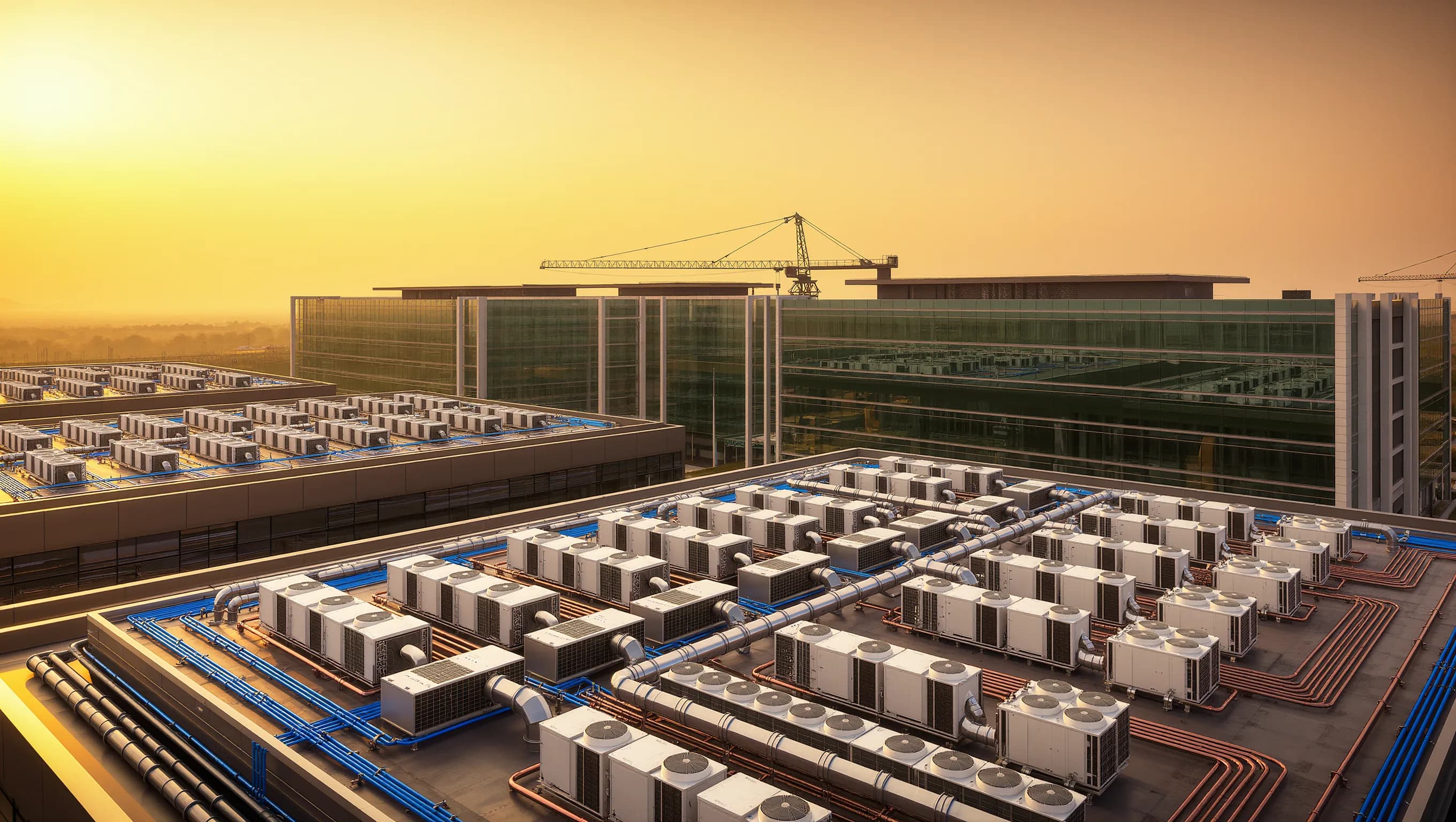 Sri Comforts engineers on a commercial HVAC project site